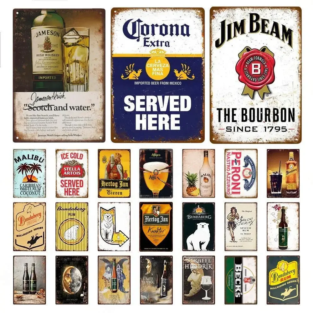 Wine Beer Brand - ป้ายโลหะไวน์มาลิบูแบรนด์เบียร์แบบย้อนยุคป้ายโลหะวิสกี้แผ่นดีบุกติดผนังสำหรับผับคลับบาร์มนุษย์ถ้ำตกแต่งฐานวางรูป