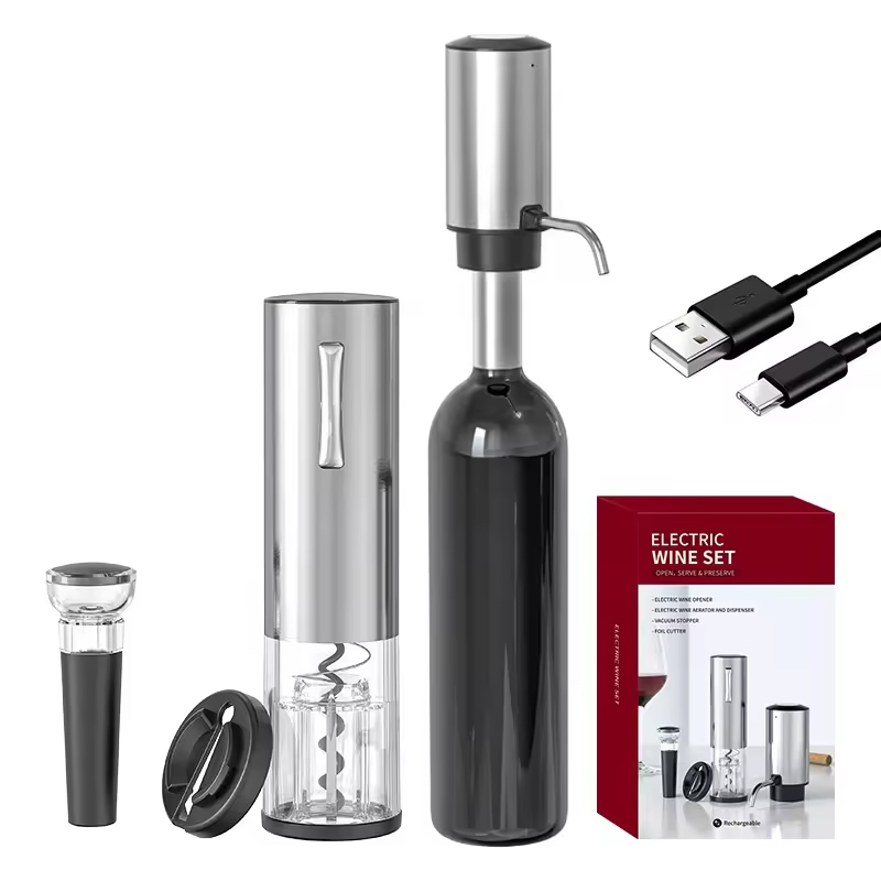 Wine Beer Opener - 2024 ออกแบบใหม่ 4-in-1 แบตเตอรี่ลิเธียมไฟฟ้าขวดที่เปิดไวน์ชุด,Wine Aerator Pourer,เครื่องตัดฟอยล์,ไวน์