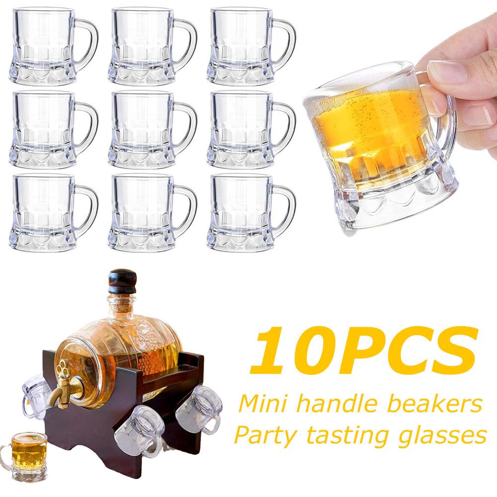 Beer Mug Handled - แก้วเบียร์พลาสติกขนาดเล็ก 30 มล. พร้อมหูจับ 10 ชิ้น
