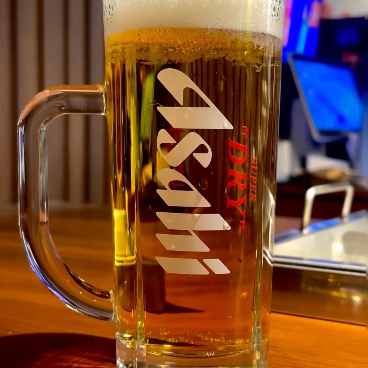 Beer Mug Handled - แก้วเบียร์หนาพิเศษ Asahi พร้อมหูจับ สำหรับร้านอาหารญี่ปุ่น แก้วเบียร์คราฟต์พรีเมียม สไตล์วินเทจ