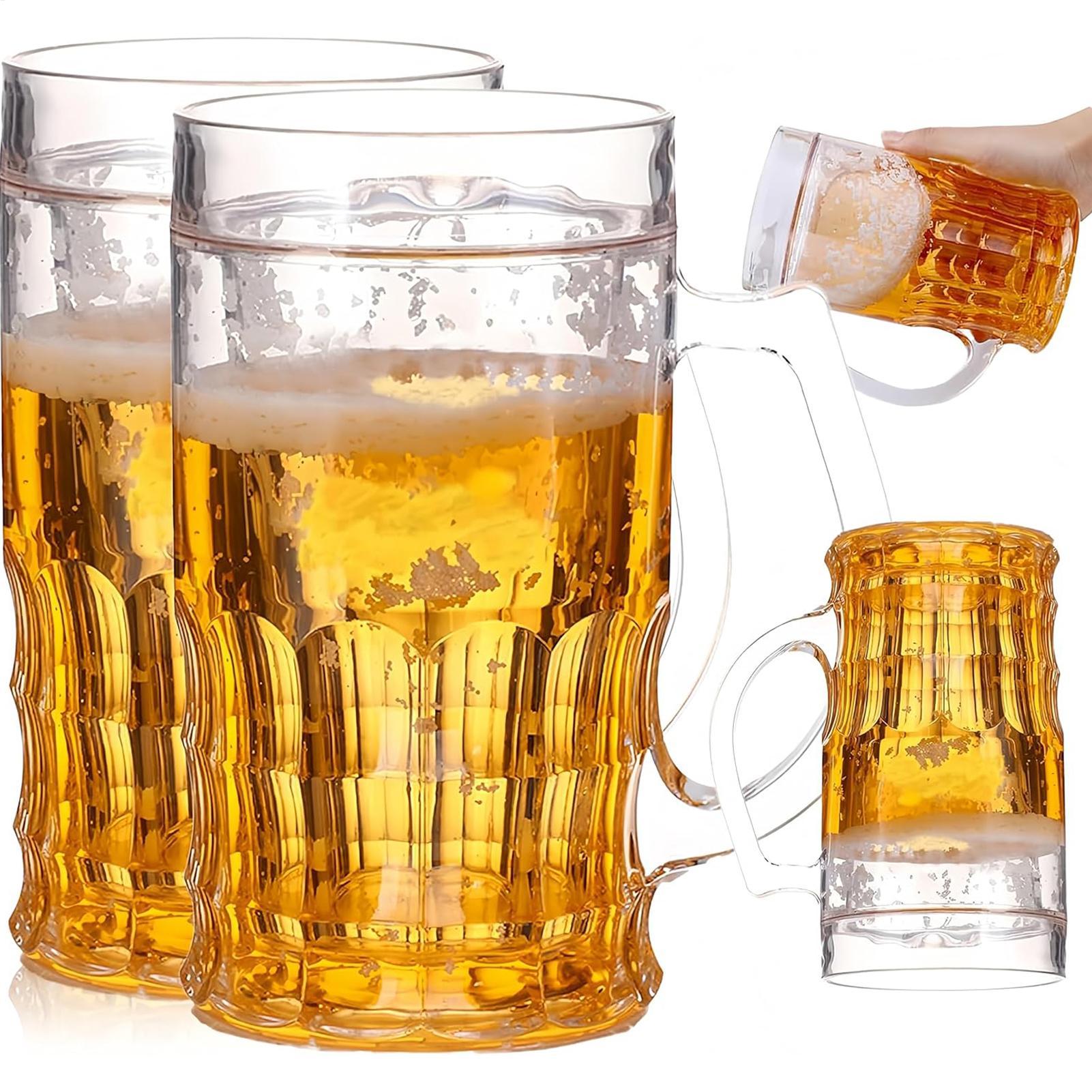 Beer Mug Handled - แก้วเบียร์จำลองสองชั้น 450 มล. แก้วปลอมตลกพร้อมหูจับ ปลอดภัยสำหรับเครื่องล้างจาน ของตกแต่งแปลกใหม่สำหรับงานปาร์ตี้และตกแต่งโต๊ะ