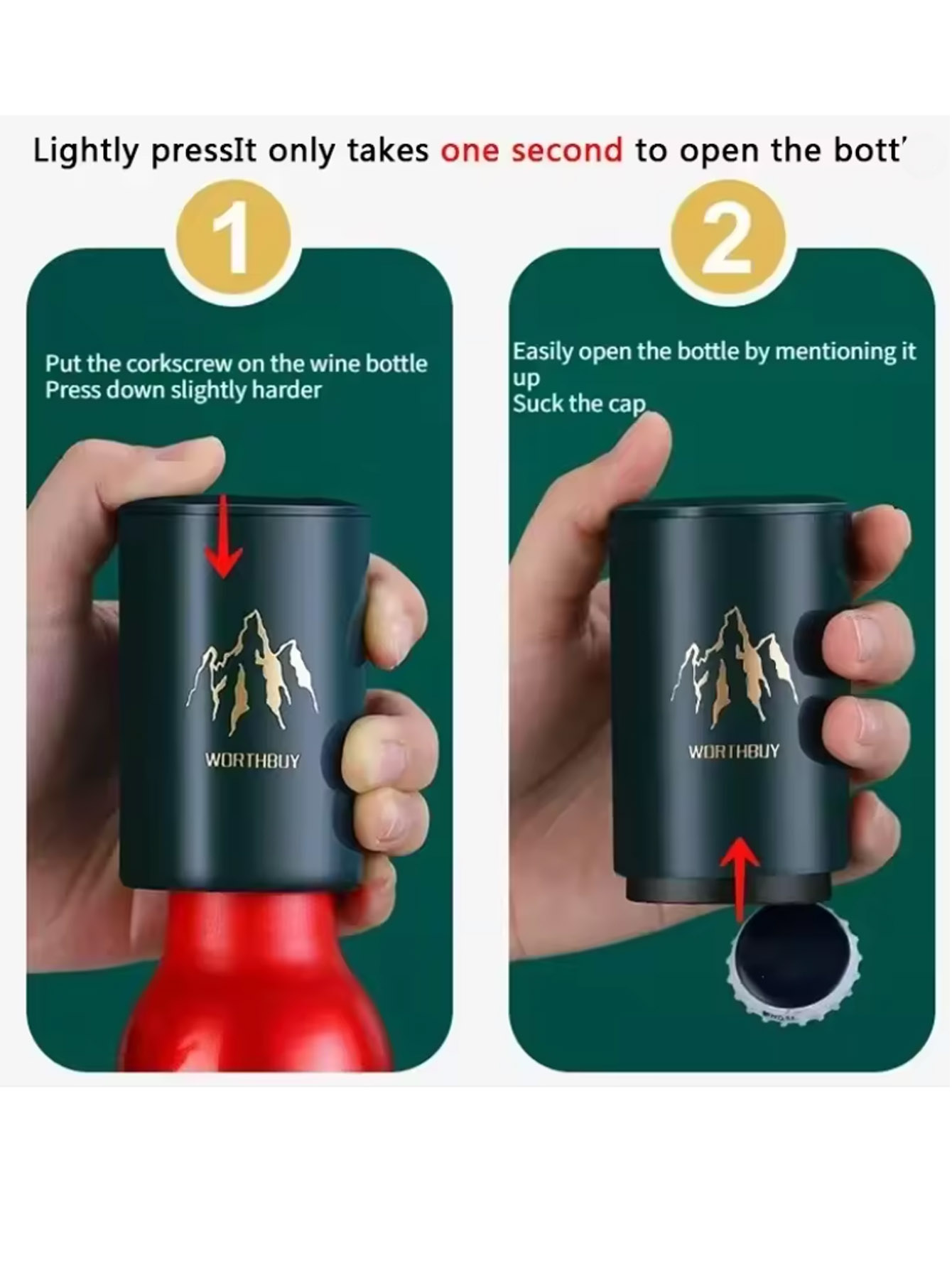 Wine Beer Opener - ที่เปิดขวดเบียร์อัตโนมัติ 1 ชิ้น ทำจากสแตนเลส แบบกด ที่เปิดฝาขวดเบียร์แบบพกพา