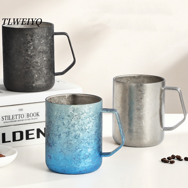 Beer Mug Handled - แก้วกาแฟไทเทเนียมแท้ ปากกว้าง 430 มล. สำหรับใช้ในบ้าน คู่รัก