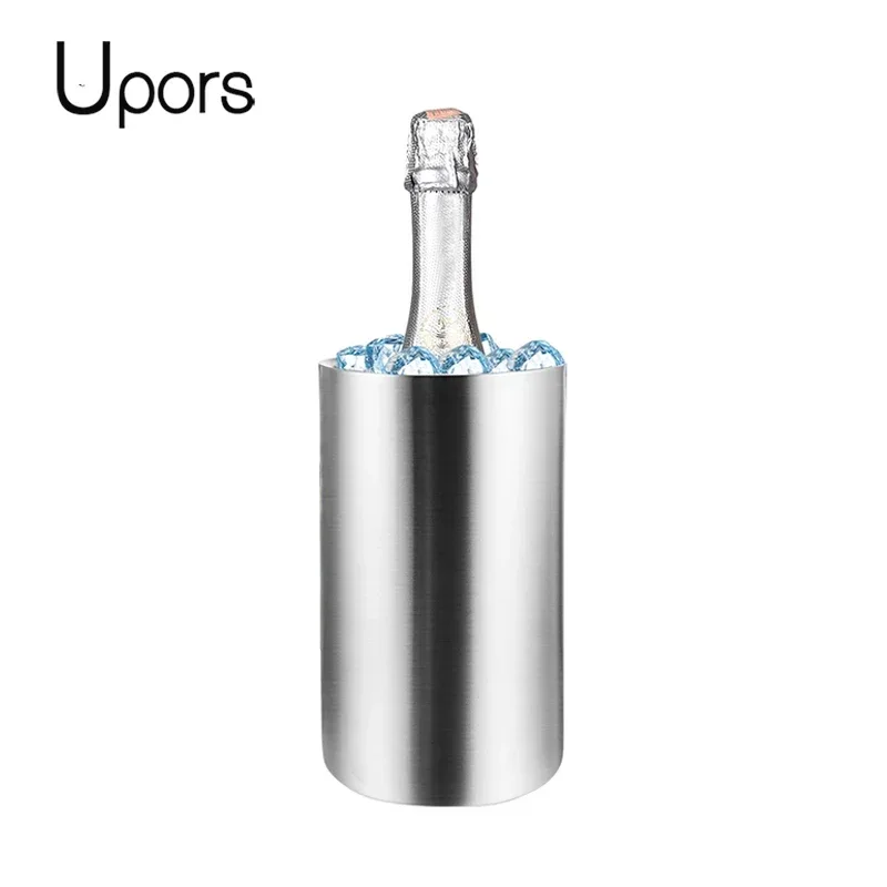 Wine Beer Cooler - UPORS สแตนเลสถังเก็บความเย็นไวน์ผนังคู่ขวดไวน์ผู้ถือคูลเลอร์แชมเปญคูลเลอร์เบียร์ Chiller ถังน้ําแข็งบาร์เครื่องมือ