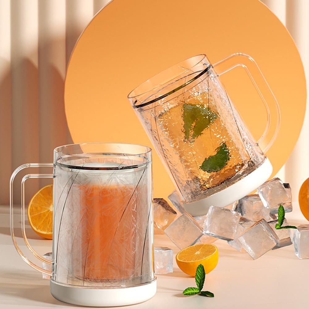 Beer Mug Handled - แก้วน้ำแข็งสองชั้น ขนาด 20 ออนซ์ สำหรับแช่เย็นในตู้เย็น พร้อมหูจับ