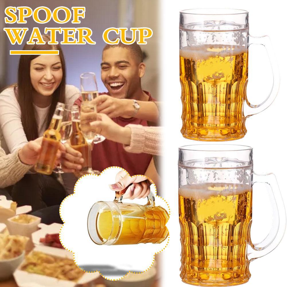 Beer Mug Handled - แก้วเบียร์ปลอมตลก แก้วเบียร์เหมือนจริงพร้อมหูจับ ของเล่นแกล้งคน ของเล่นสร้างสรรค์รูปแบบเบียร์ ของเล่นแกล้งเพื่อนสำหรับงานปาร์ตี้ บาร์บีคิว