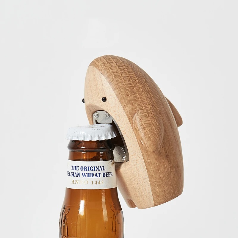 Wine Beer Opener - ที่เปิดขวดเบียร์รูปฉลามไม้สุดสร้างสรรค์ ของตกแต่งบ้าน พกพาสะดวก ใช้เปิดขวดไวน์ โซดา และเครื่องดื่มอื่นๆ