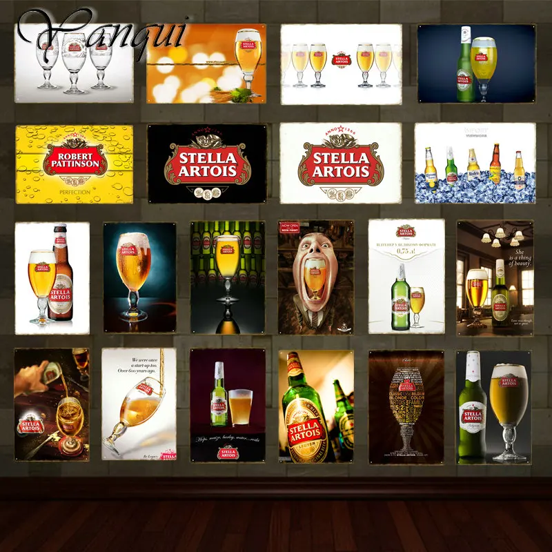 Wine Beer Brand - Retro เบียร์ไวน์ยี่ห้อ Stella Artois เบียร์ดีบุกป้ายโปสเตอร์โลหะ Vintage